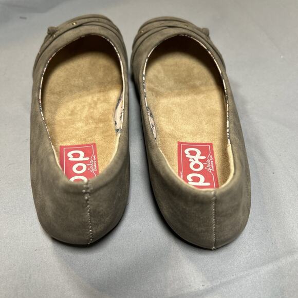 POP W 3M Faux Suede GAZER Ballet Flats Slip On Distressed Braided Strap Brown - Picture 3 of 9